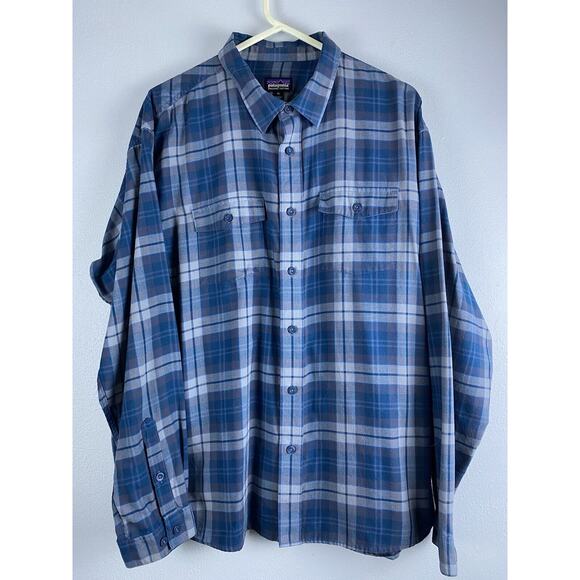 Patagonia Men's XL Blue Plaid Common Threads Organic Cotton Long Sleeve Pckts - Picture 1 of 10